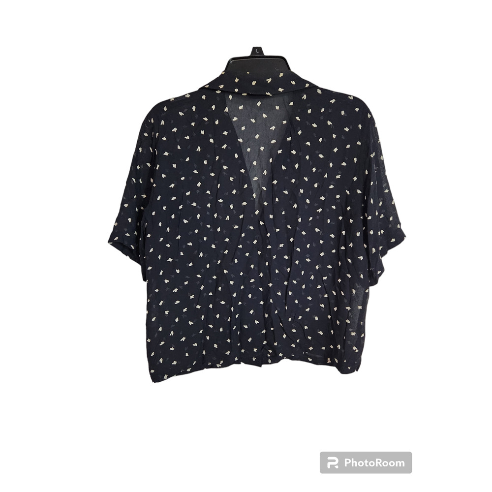 Basler Sport White Print Navy Poly Top Blouse 36
